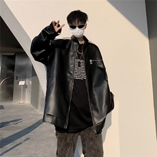 23潮牌纯色男女冬季街头宽松加厚PU皮衣保暖外套，男装夹克，星座716-4
