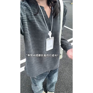 XZ809A/SYR13/特P24/控48 千鸟格小香风V领长袖T恤卫衣图片