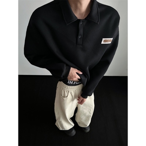 WY807-尺码M-3XL-P35-polo领卫衣美式情侣长袖翻领上衣外套图片