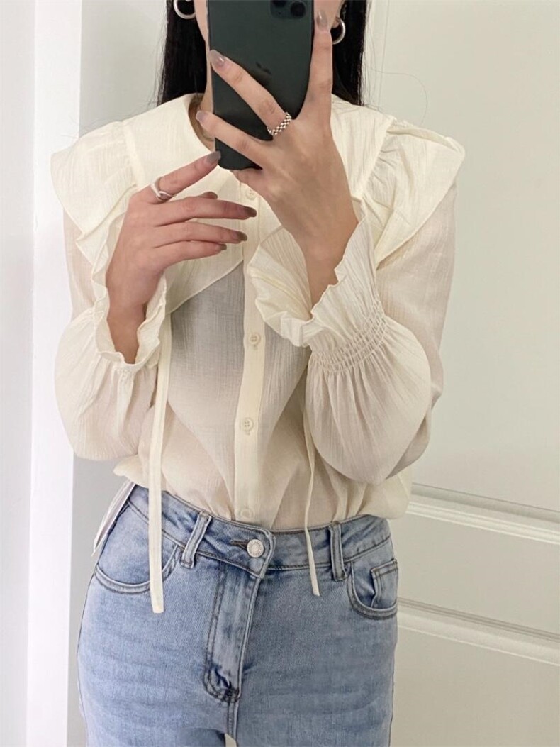 春季新款法式荷叶边领小衫,女装其它,WW9