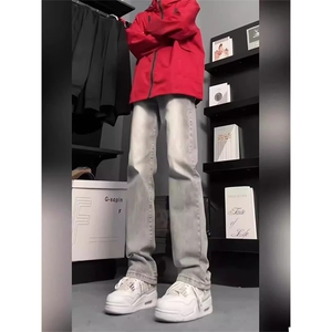 抖音得物品质休闲水洗渐变牛仔裤男美式高街潮高级感微喇裤子AK14图片