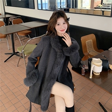 真狐狸大毛90羽绒服袖子也是羽绒新款系腰带修身显瘦中长款，女装羽绒服，2B137