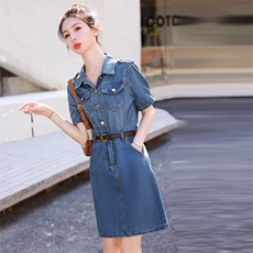 天丝牛仔连衣裙女小个子2025夏季新款高端气质减龄收腰薄款衬衫裙，女装连衣裙，意芙