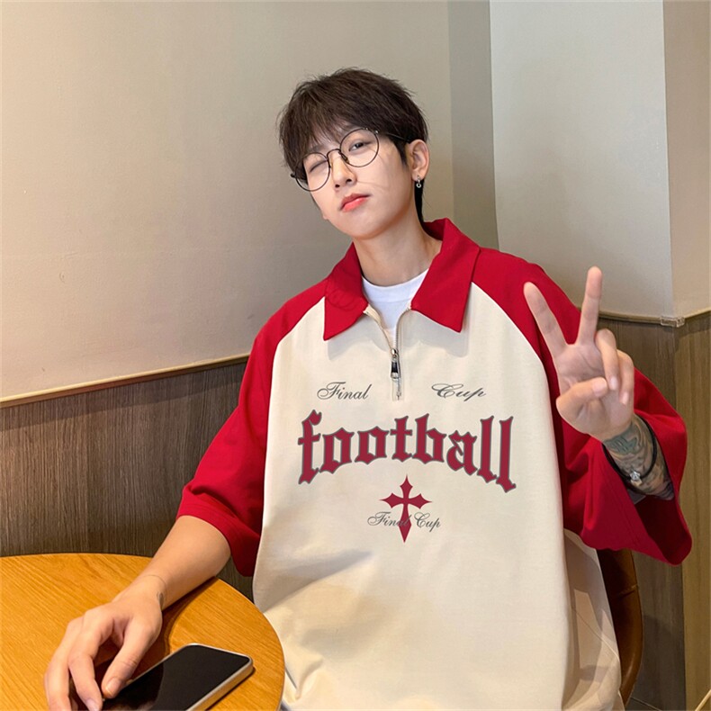 港风重磅全棉撞色插肩袖polo衫短袖男T恤XGP3211-P45控68，男装Polo衫，电商B370