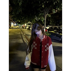 春季新款港风美式宽松拼色设计感珍珠钉珠棒球服外套JK1434-P98，男装夹克，星座313A(原308A-2)