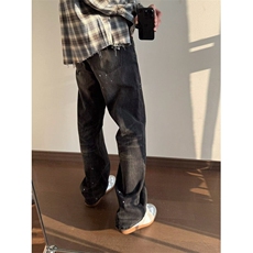 美式复古水洗做旧泼墨宽松直筒牛仔裤男女休闲百搭长裤潮，男装休闲裤，星座506A