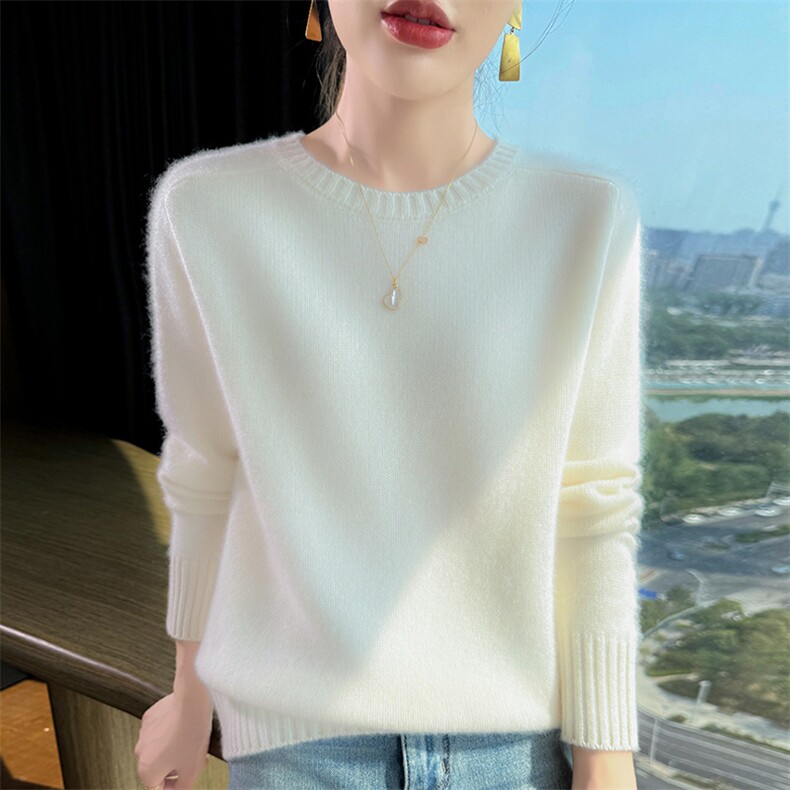 2025舒适百搭秋冬简约纯色圆领长袖羊绒衫，女装羊绒衫，更慕羊绒
