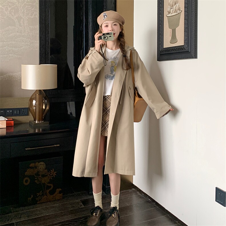 【现货主推】2025法式高级感连帽风衣长款2C372-807-P175控258,女装风衣,2C372