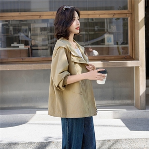 休闲连帽卡其色工装风衣外套女2025秋季新款宽松百搭减龄夹克上衣图片