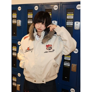 1506-1/MZ2231/P100美式复古刺绣徽章座山雕毛领棉服男女加厚冬季图片