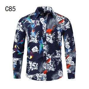 1611B-C85 2021春秋款四季大货长袖大码衬衫欧美宽松印花衬衫图片