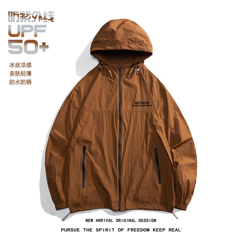 白底23新款夏季百搭薄款时尚印花连帽拉链防晒衣外套F162P65控88图片