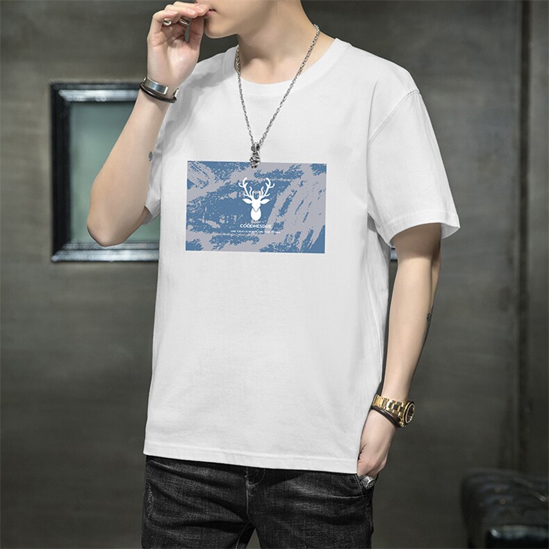 量大8块2025夏季新款小鹿印花T恤潮流青少年百搭大码上衣DT50-P10，男装T恤，星座1816-2（原1210–2）