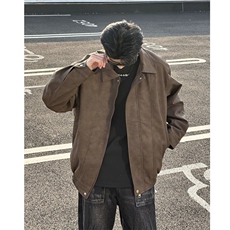 抖音PU皮夹克宽松复古纯色外套DY2407-特P80加厚2408-P90，男装夹克，星座1213