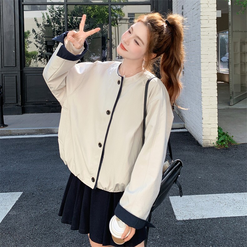 设计感撞色包边休闲短外套女2025秋季新款韩版小个子显瘦百搭夹克,女装短外套,2C275