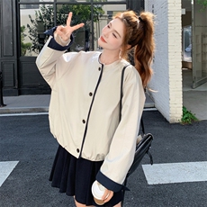设计感撞色包边休闲短外套女2025秋季新款韩版小个子显瘦百搭夹克，女装短外套，2C275