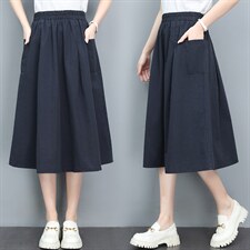 纯棉半身裙女2025年夏季新款松紧高腰a字裙妈妈中长款薄款大摆裙，女装半身裙，玛其路