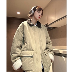 中性风撞色灯芯绒拼接领棉衣外套女宽松羊羔绒加厚棉服G1070P128，男装棉衣，电商A339