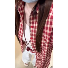 韩版时尚休闲红色格子小众设计感衬衫上衣衬衣C2247-特价P35，男装衬衫，电商A007