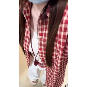 韩版时尚休闲红色格子小众设计感衬衫上衣衬衣C2247-特价P35图片