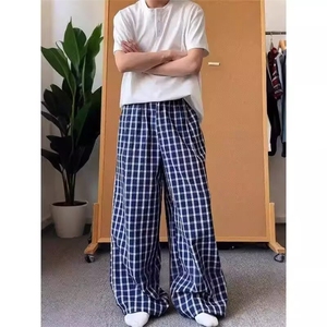 格子阔腿裤男女夏季新款同款ins风宽松直筒拖地裤慵懒休闲薄裤子图片