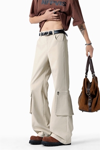 特批P35无差价2025夏季港风复古拉链多口袋微喇工装裤中性风K5797图片