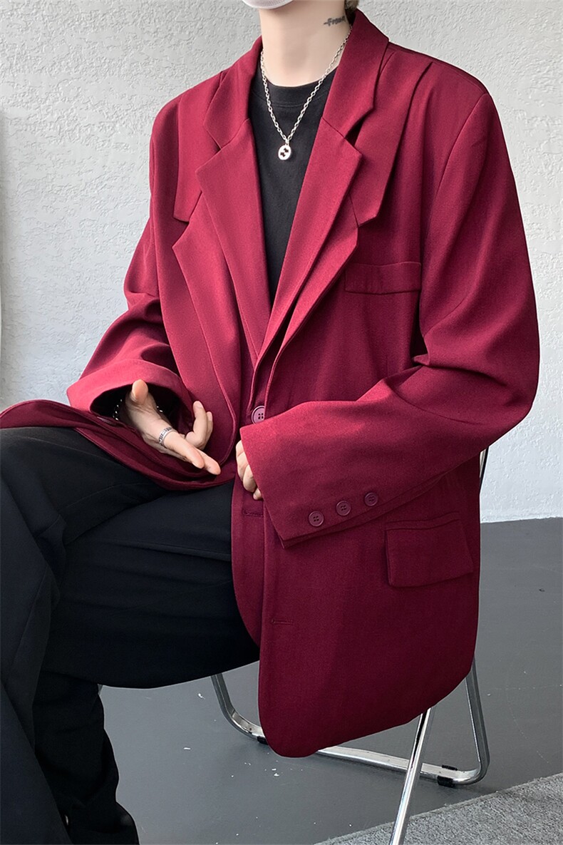 潮流休闲西装外套高级痞帅宽松韩版自带垫肩双层假两件西装P95,男装西服,电商B319