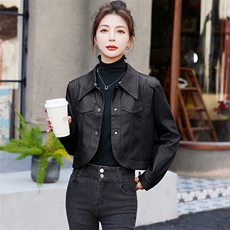 皮衣外套女冬季加绒加厚2023新款高级设计感修身短款机车夹克，女装棉衣/棉服，江南女神