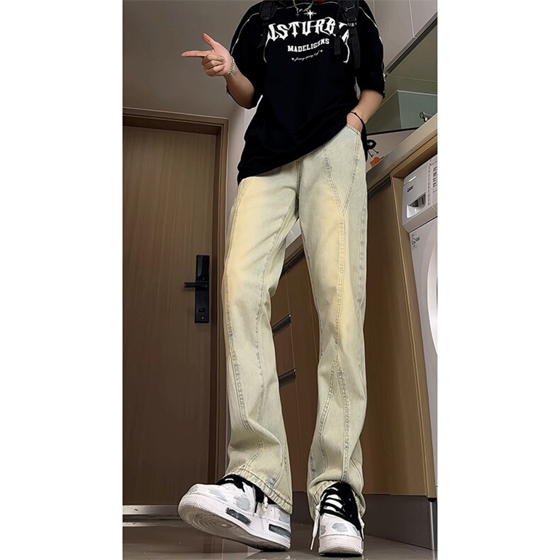 B221美式ins高街暗黑小众拼接修身牛仔裤LK24157-P60控78,男装牛仔裤,电商B221