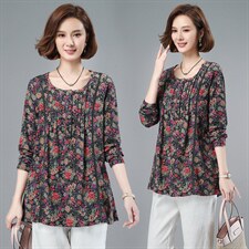 2021春季新款时尚舒适圆领休闲碎花套头衫，女装衬衫，小林双子