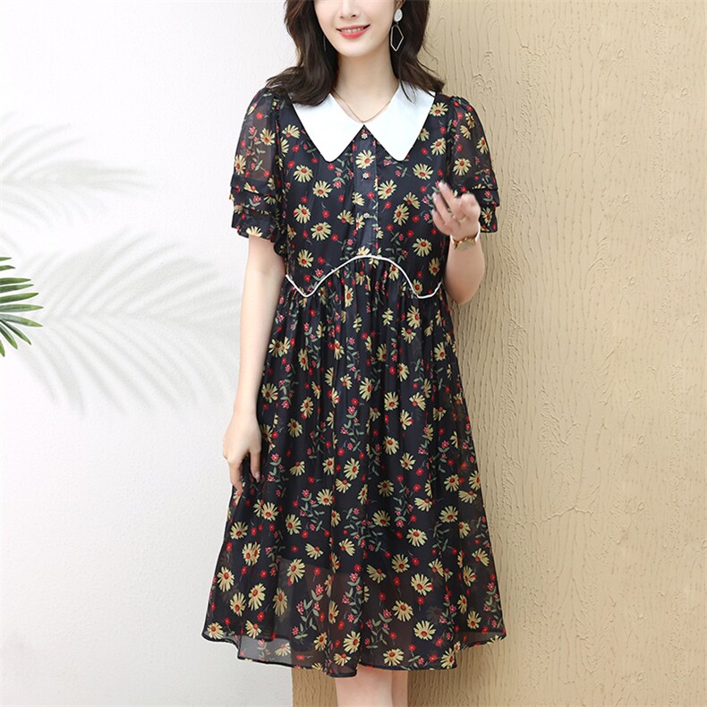 2022年夏季白色领腰间滚条潮流有范优雅甜美连衣裙,女装连衣裙,梦芯尔