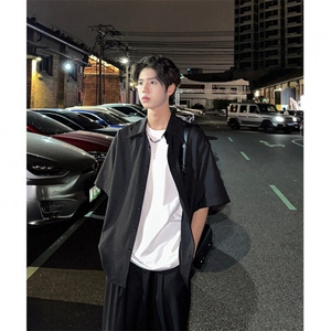 夏季冰丝上衣翻领宽松半袖免烫暗扣衬衫垂感短袖衬衣DX9958 P35特图片