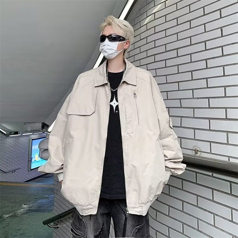美式不规则夹克外套男秋冬款拉链装饰袢宽松港风潮炸街JK752/P68,男装夹克,星座506