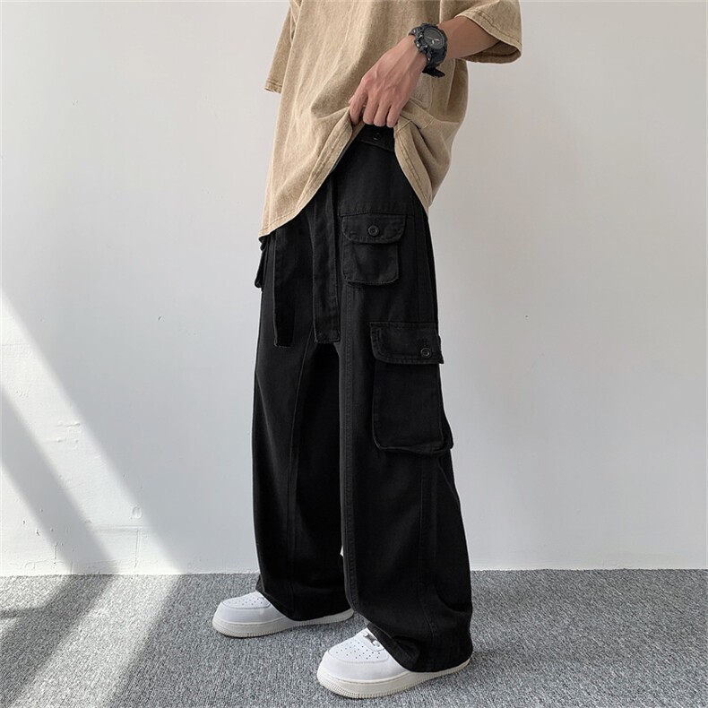 工装雅痞风拖地裤男夏季美式复古宽松小众设计感长裤K030-P48,男装休闲裤,星座308B-1
