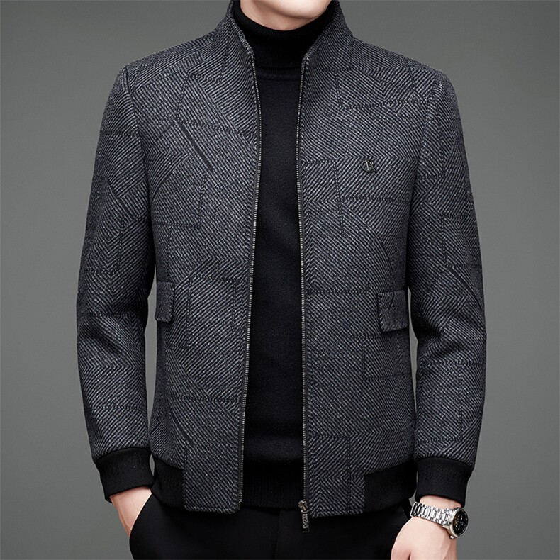 新款羊毛呢外套男秋季休闲男士中老年夹克秋装上衣MNSAA8156-P275,男装夹克,电商B212（原钱塘6029）