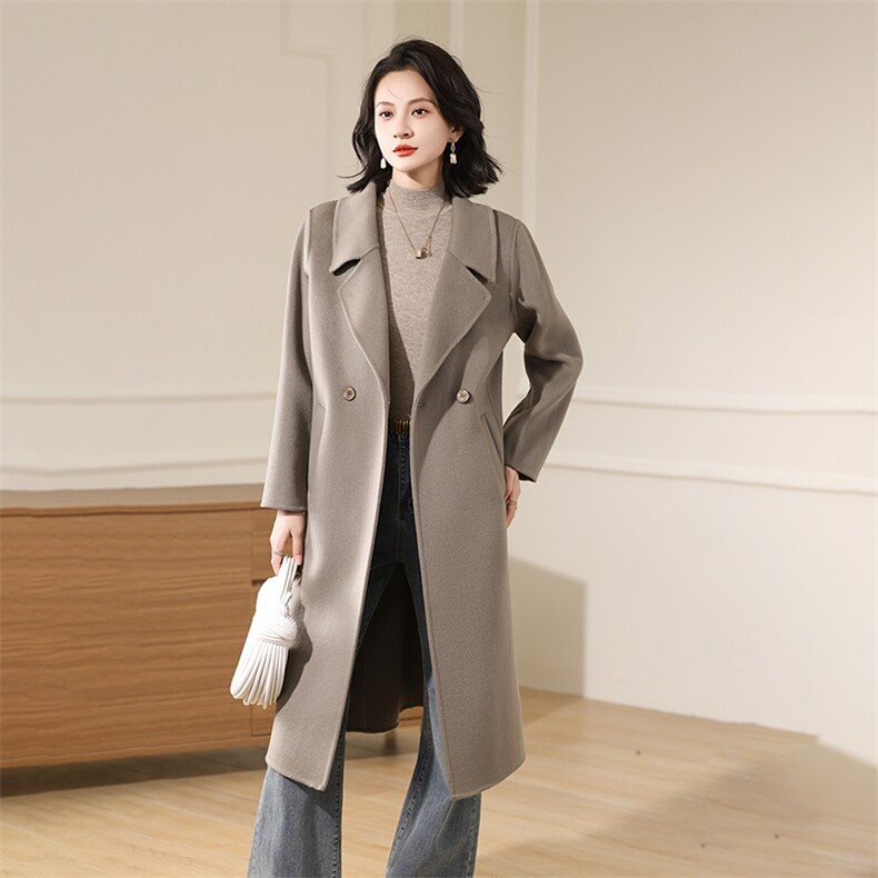 2025百搭时尚单扣翻领收腰大衣，女装毛呢外套，贝源羊绒