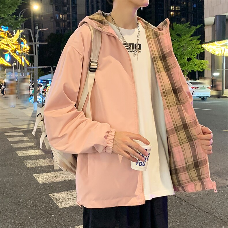 特批65春秋新款双面穿格子夹克外套男女同款连帽夹克外套JK2459,男装夹克,电商A128