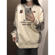 【有货】N828CC-特P46徽章V领撞色拼接美式重磅运动卫衣男女，男装卫衣，星座1007（原301D）