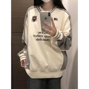 【有货】N828CC-特P46徽章V领撞色拼接美式重磅运动卫衣男女