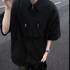 垫肩拉链衬衫短袖设计感小众高级感男装发型师潮牌衬衣CG588-p38，男装衬衫，星座1008