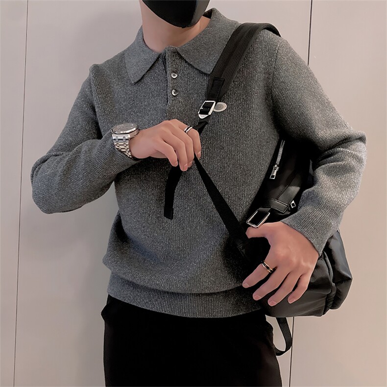 LV289/P85控115美式Polo领男款针织衫毛衣冬季百搭贴标打底深灰首,男装T恤,星座305B