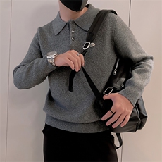 LV289/P85控115美式Polo领男款针织衫毛衣冬季百搭贴标打底深灰首，男装T恤，星座305B