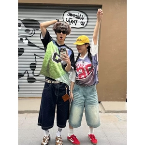 网图有货 夏季美式复古球衣短袖T恤男女休闲运动v领上衣 A604-P28图片