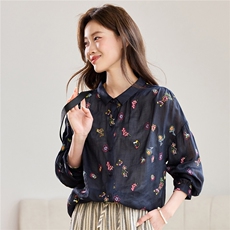 2026春秋季苎麻时尚简约大方气质优雅刺绣休闲透气衬衫，女装衬衫，独衣靓