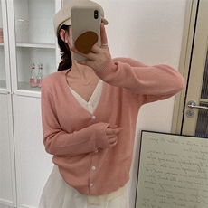 春季新款时尚百搭女士V领两件套开衫，女装针织衫/毛衣，佰米娇羊绒