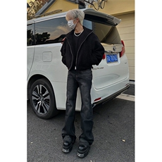 美式ins高街hiphop重工艺水洗暗黑微喇牛仔裤货号K2401P60，男装牛仔裤，电商A063
