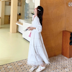 法式复古度假风流苏连衣裙女2025春秋季新款韩版宽松显瘦v领长裙，女装连衣裙，2C239