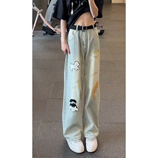 网图现货美式高街青少年涂鸦小狗刺绣牛仔裤男K9440/P50，男装牛仔裤，星座205-3