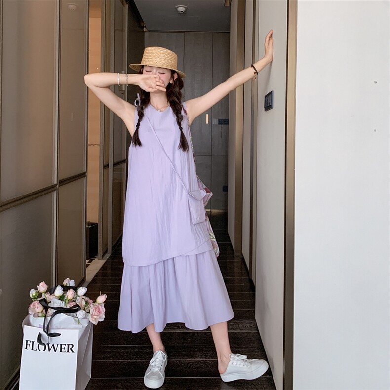 夏装吊带裙夏季中长裙连衣裙长裙韩版无袖气质圆领显瘦小个子时尚,女装连衣裙,2C258