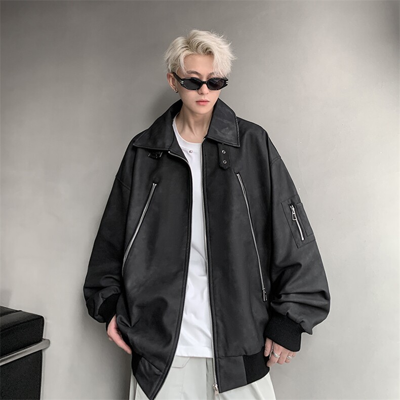 秋季新款港风日系复古麂皮绒桔色翻领夹克XZ213-JK7706-P98控118,男装夹克,星座213